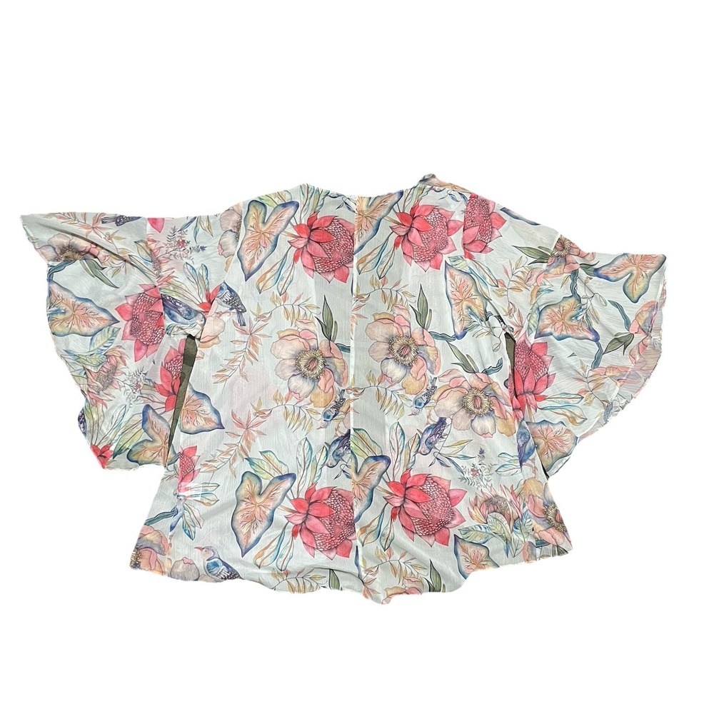 Sukiso Botanical Short Bell Sleeves Swim Cover Up Size L/ XL Beach Fairy Floral - Picture 13 of 16